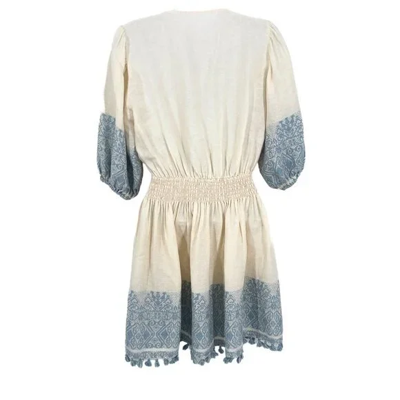 Zimmermann Helm Split Neck Jacquard Fringe Tassel Linen Lace Mini Dress - Picture 6 of 12